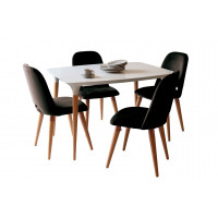 Manhattan Comfort 2-10157511020565 5-Piece HomeDock 45.47 Dining Set with 4 Selina Accent  Velvet Chairs in Off White and Black